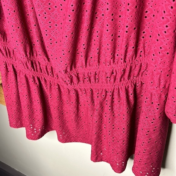 LANE BRYANT Pink Eyelet 3/4 Sleeve Square Neck Top Size 18/20 - Picture 6 of 16